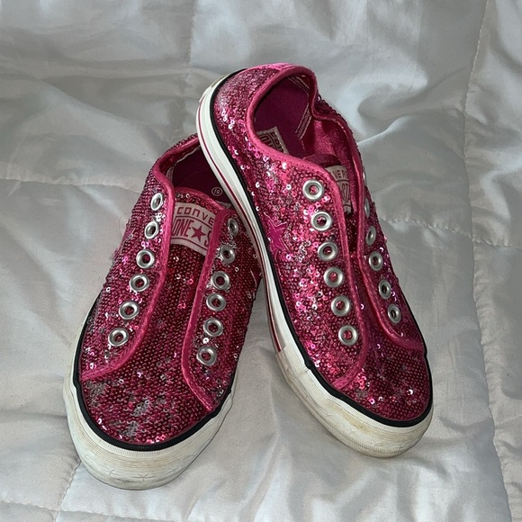 Pink Sequined Converse All Star Sneakers Size 5.5 - Picture 1 of 10